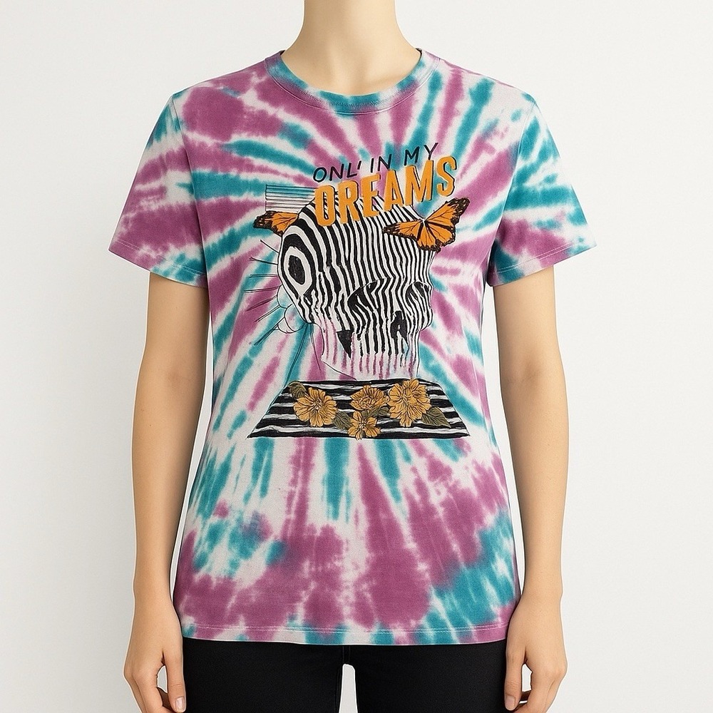 Chemistry Graphic Tee Large Purple Teal Tie Dye Skull Butterfly Only In My Dream